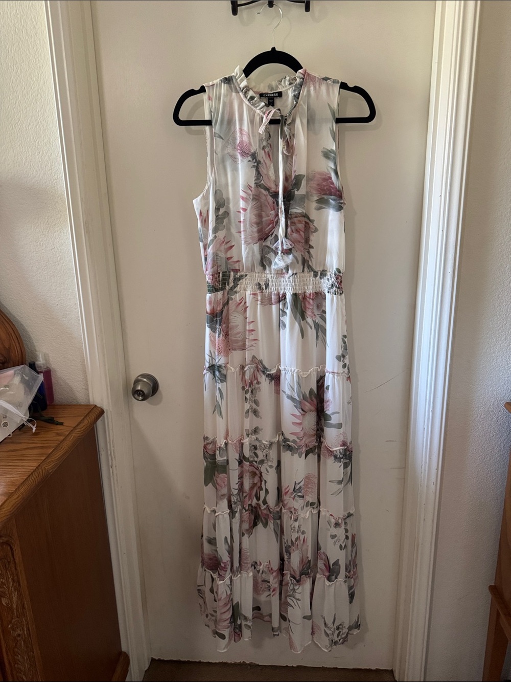 Express White Maxi Dress with Pink Floral Print